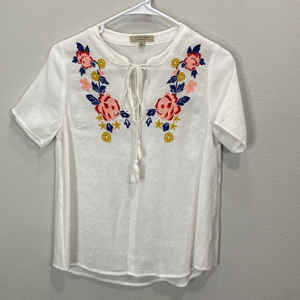 Polagram‎ embroidered top floral Cottagecore grandma chic gauzy